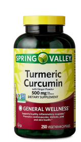Spring Valley Turmeric Curcumin with Ginger Powder General Wellness Dietary Supplement Vegetarian Capsules, 500 mg, 250 Count