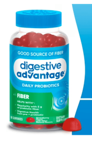 Digestive Advantage Probiotics For Women And Men, Prebiotics Fiber For Gut Health, Strawberry Flavor, 60 Gummies