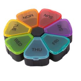 1pc Large Weekly Pill Organizer; 7 Day Portable Pill Box Case For Vitamin; Cod Liver Oil; Pills; Supplements; Flower Medicine Organizer-Arthritis (Color: Colorful On Black Background)