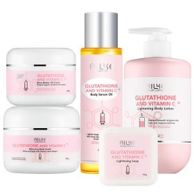AILKE Glutathione & Vitamin C Skin Care Set, Whiten, Hydrate, Moisturizing, Skin Glowing, Even Skin Tone, For Men and Women (Color: 5 in 1 set)